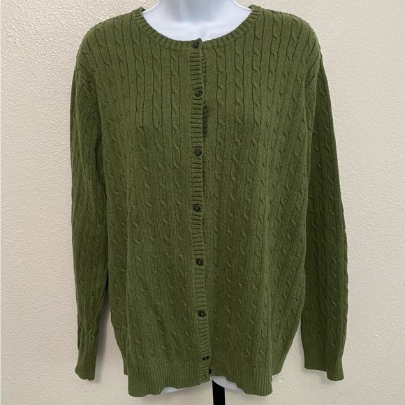 Vtg Eddie Bauer Women's Green Cableknit Cardigan XXL Preppy Cottagecore Fairy - Picture 1 of 9